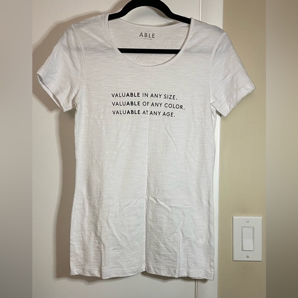 NWOT Able White Valuable Short Sleeve Shirt Size Small